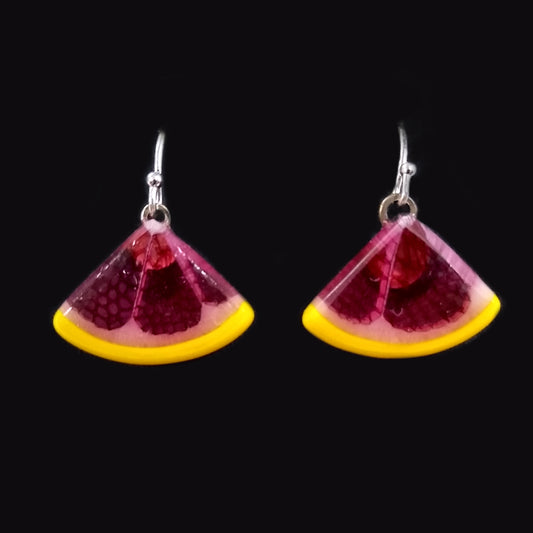 Pink Grapefruit Wedge Dangle Earrings
